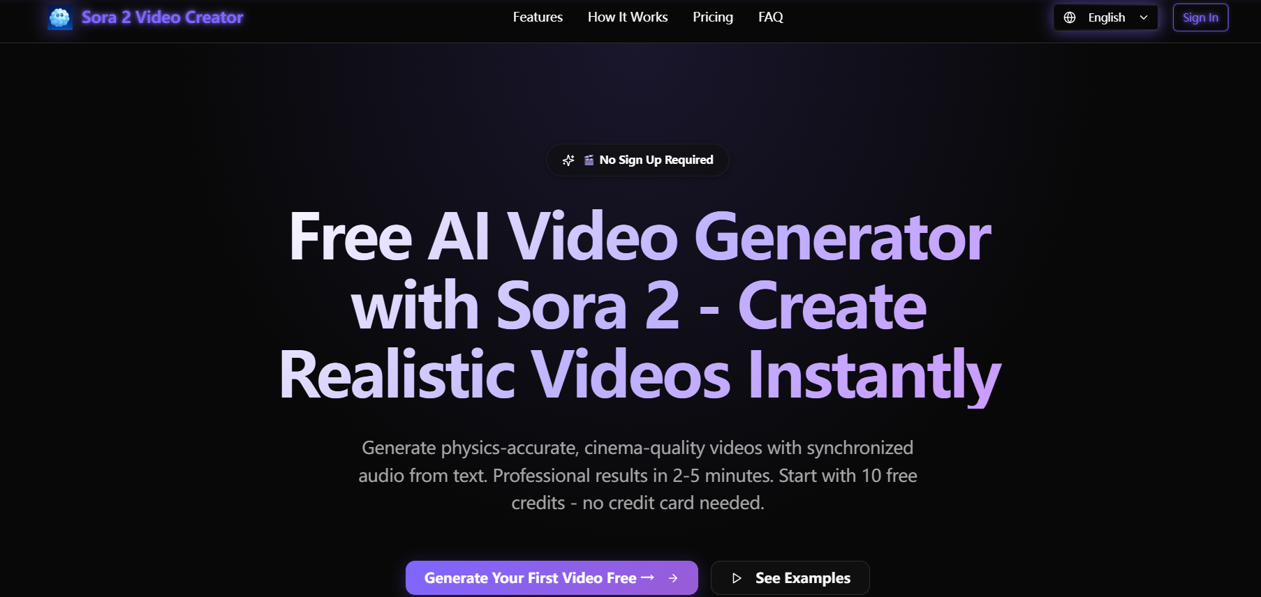 Free AI Video Generator - Sora 2 | No Sign Up Required | Startup Fast